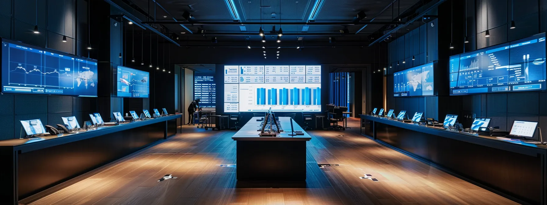 a dynamic office space filled with confident financial advisors engaged in a collaborative discussion, showcasing digital screens displaying vibrant charts and success metrics, reflecting the transformative journeys and strategic insights that drive change in the wealth advisory industry.