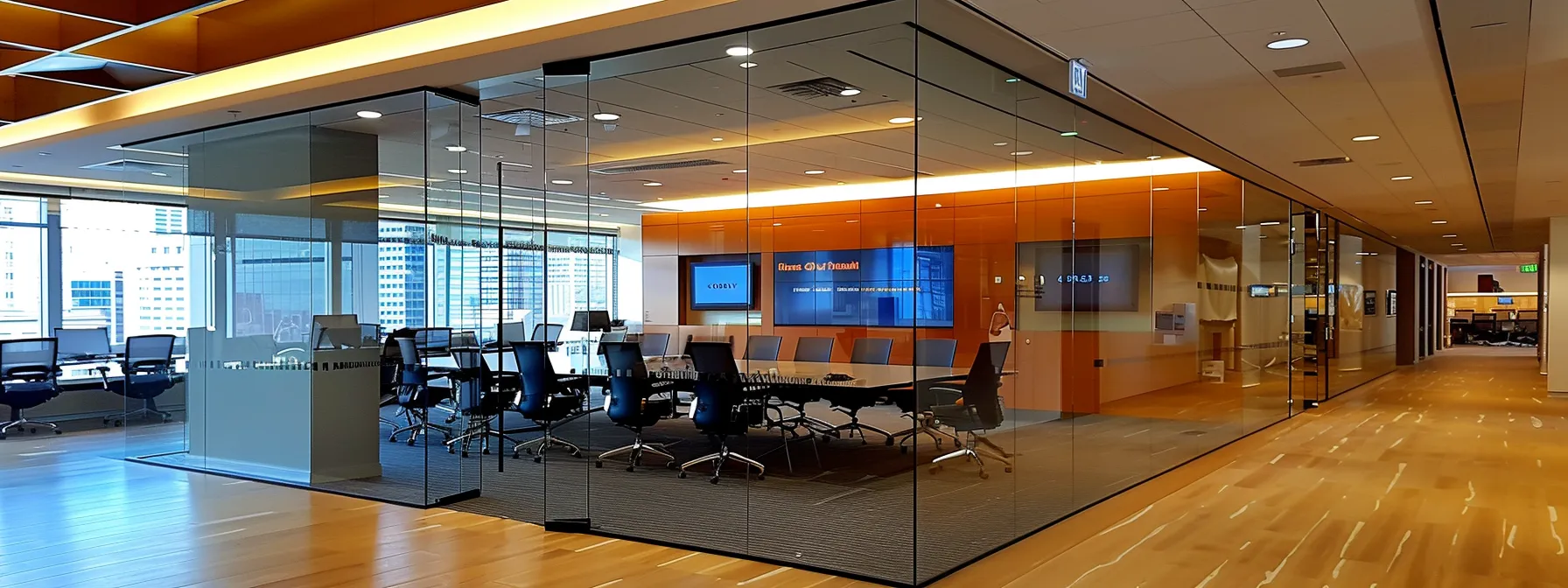 a modern office adorned with sleek glass partitions showcases a diverse group of wealth management advisors engaged in a dynamic discussion around digital screens displaying financial data, emphasizing the contrast between local and global expertise in client relationships.