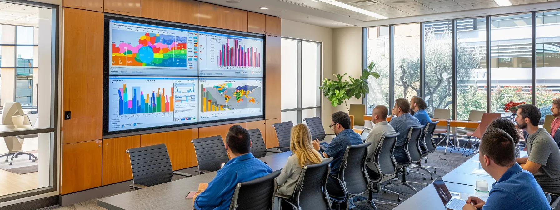 a modern office conference room in phoenix showcases a large digital screen displaying vibrant graphs and charts, while a diverse group of focused investors discusses strategic investment opportunities tailored to the local market dynamics.
