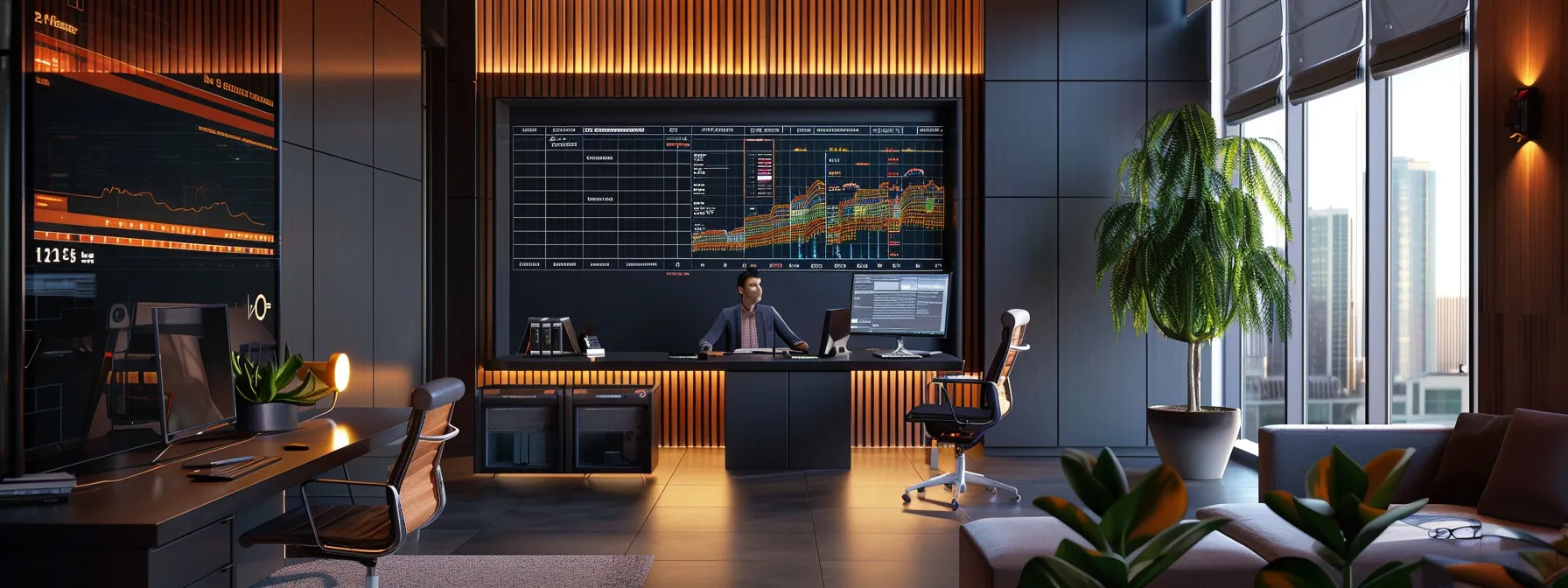 a modern office interior showcases a confident financial advisor engaging with a client, surrounded by sleek technology and charts emphasizing the shift from broker-dealer to registered investment advisor, highlighting trust and personalized service in a professional atmosphere.