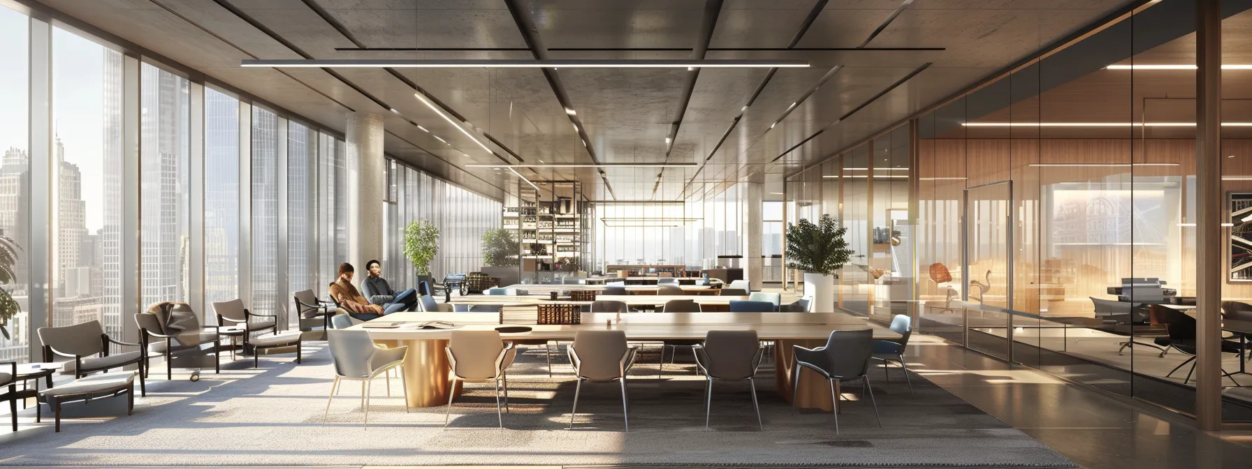 a modern office interior showcases a sleek conference room with a large table surrounded by attentive professionals engaged in a strategic discussion about selecting the ideal wealth manager, emphasizing the theme of proximity and expertise in financial services.