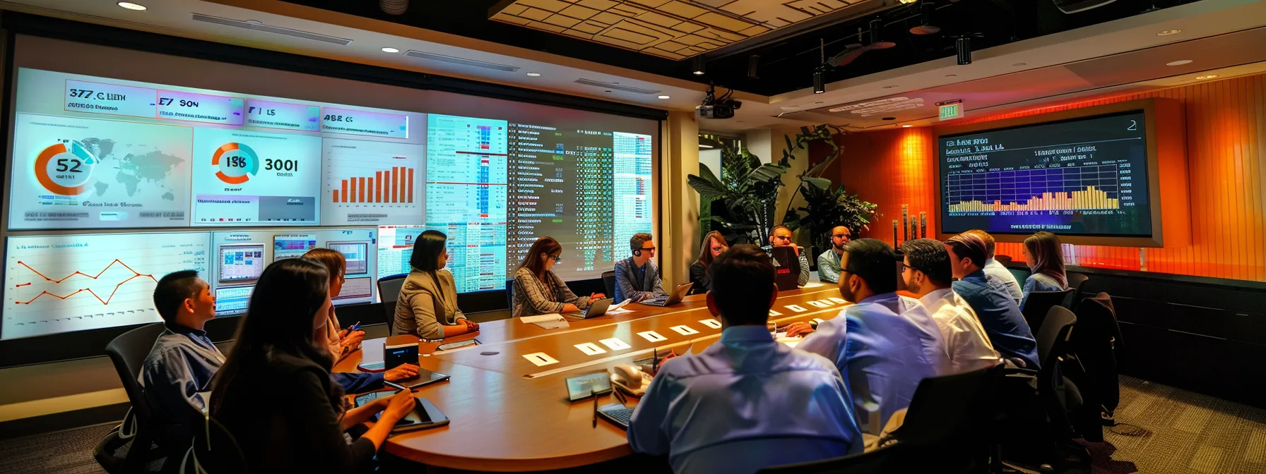 a modern office setting, featuring a diverse group of financial advisors engaged in animated discussions around a sleek conference table, with digital screens displaying graphs and statistics on advisor independence trends and strategies.