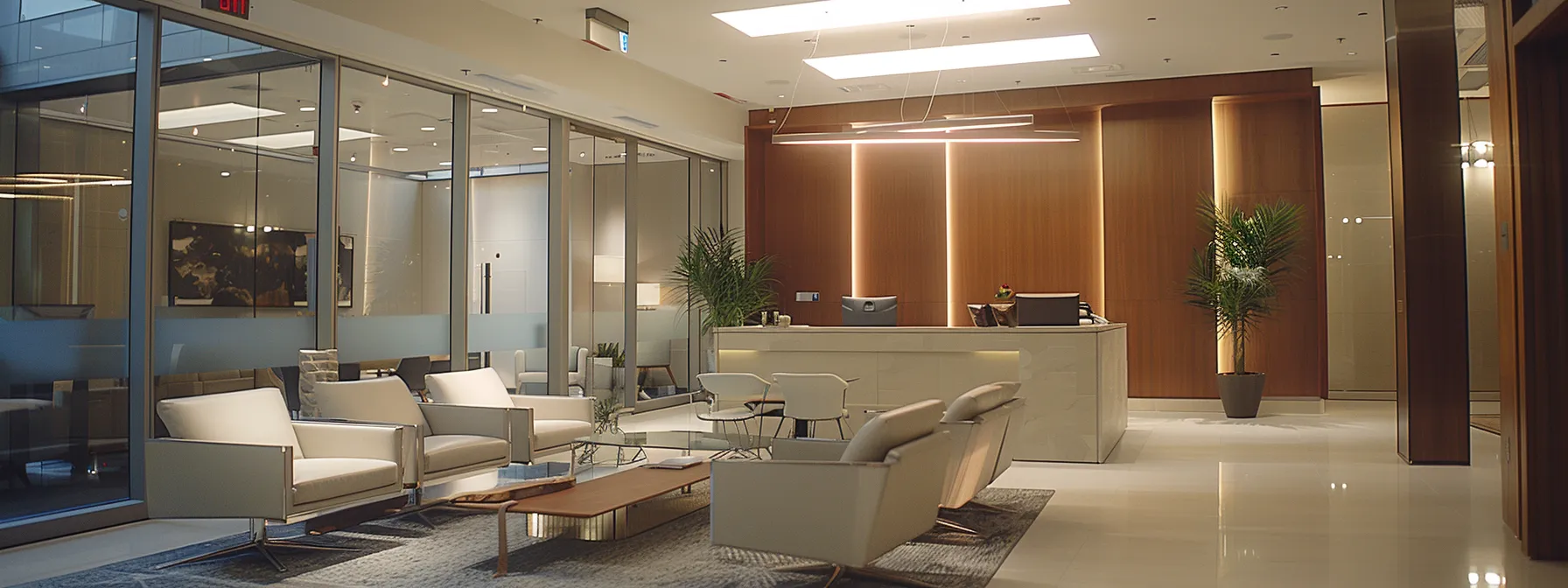 a modern office space features a confident financial planner discussing a detailed, radiant financial roadmap with a client, illuminated by sleek overhead lighting and sophisticated decor, reflecting a professional partnership focused on strategic planning.