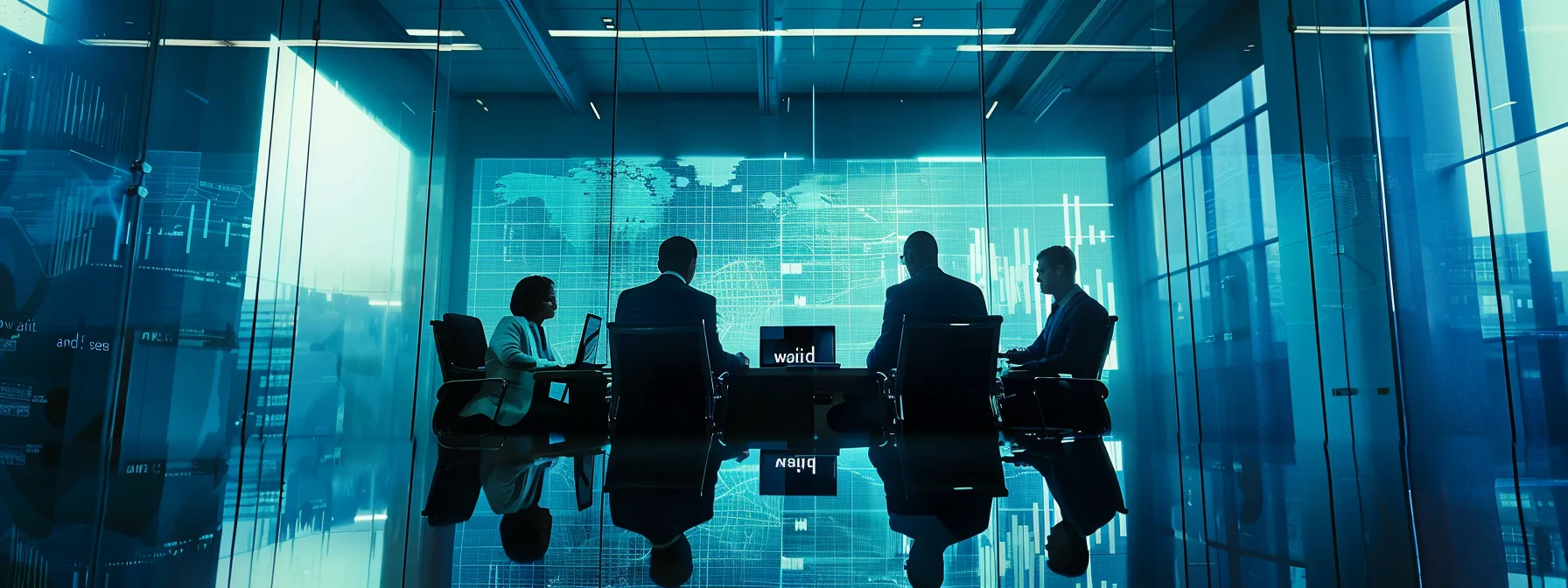 a sleek, modern office conference room features a diverse group of financial advisors seriously discussing strategies over a digital projection of economic trends, emphasizing the significance of