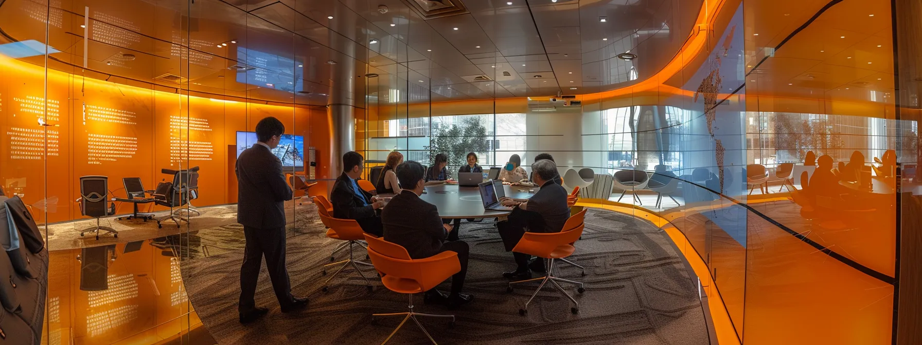 a sleek, modern office conference room features a thoughtful group of financial professionals engaged in a discussion, surrounded by vibrant infographics and a digital whiteboard illustrating the complexities of transitioning from a broker dealer to a registered investment advisor (ria).
