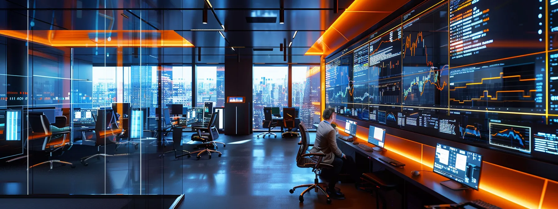 a sleek, modern office environment filled with analytical charts and digital screens, showcasing a diverse group of financial advisors engaged in a dynamic discussion about innovative compensation models and performance metrics.