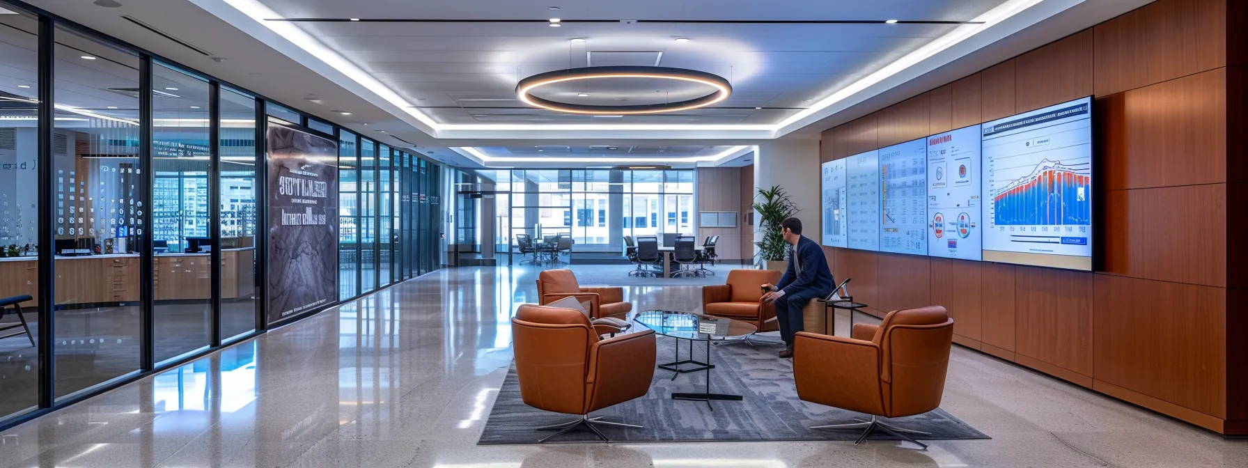 a sleek, modern office interior showcases a confident financial advisor engaging with clients, surrounded by sophisticated technology and financial charts, emphasizing the shift from broker-dealer to registered investment advisor (ria) for enhanced personalized service.