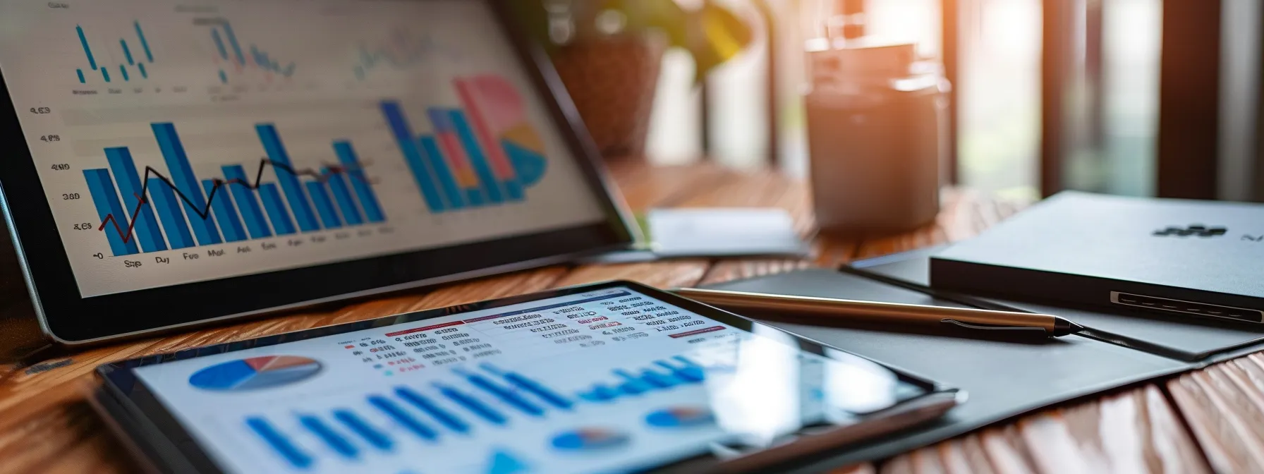 a sleek, modern office meeting room with a polished wooden table surrounded by engaged professionals, analyzing a digital tablet displaying diverse client testimonials and data visualizations that underscore the importance of reviews in selecting a wealth manager.
