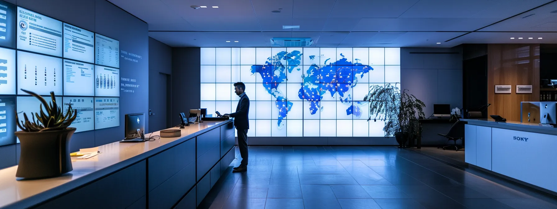 a sleek, modern office setting features a focused advisor reviewing an illuminated digital compliance dashboard, surrounded by certifications and professional documents, highlighting the importance of regulatory adherence in financial decision-making.