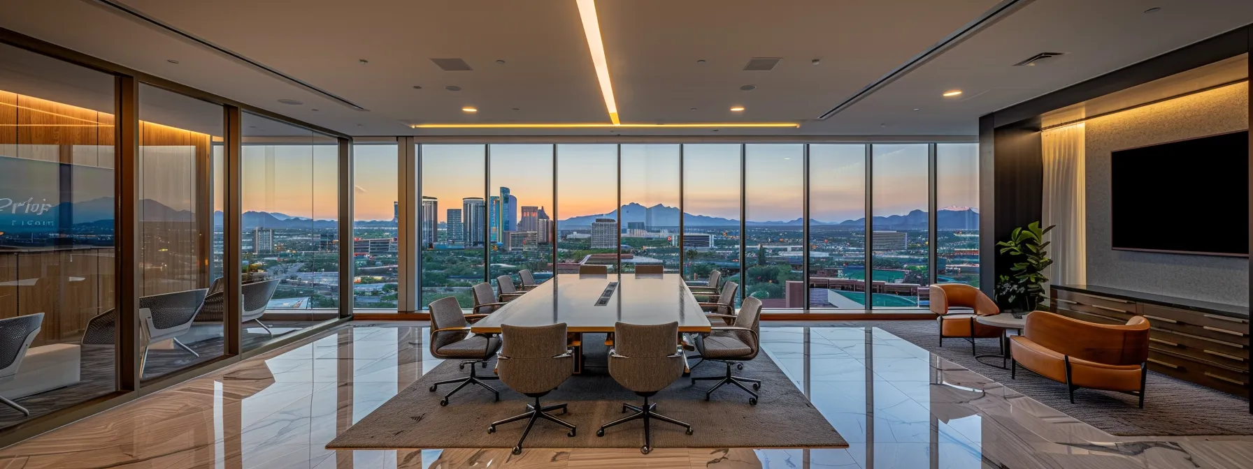 a sleek, modern office space in scottsdale, adorned with sophisticated investment planning tools and a panoramic view of the city skyline, conveys a sense of professionalism and financial acumen.