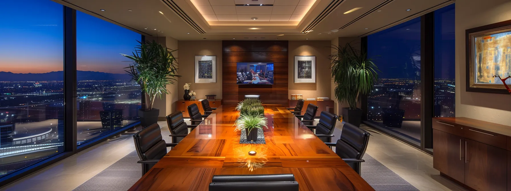 a sleek office space showcases a large conference table surrounded by sophisticated financial planners engaged in a dynamic discussion, illuminated by modern lighting that enhances the professional atmosphere, symbolizing the critical choices in scottsdale investment planning.
